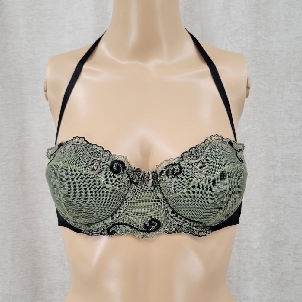 FREDERICK'S of Hollywood Green and Black Underwire Halter Bra Women's Medium Y2K